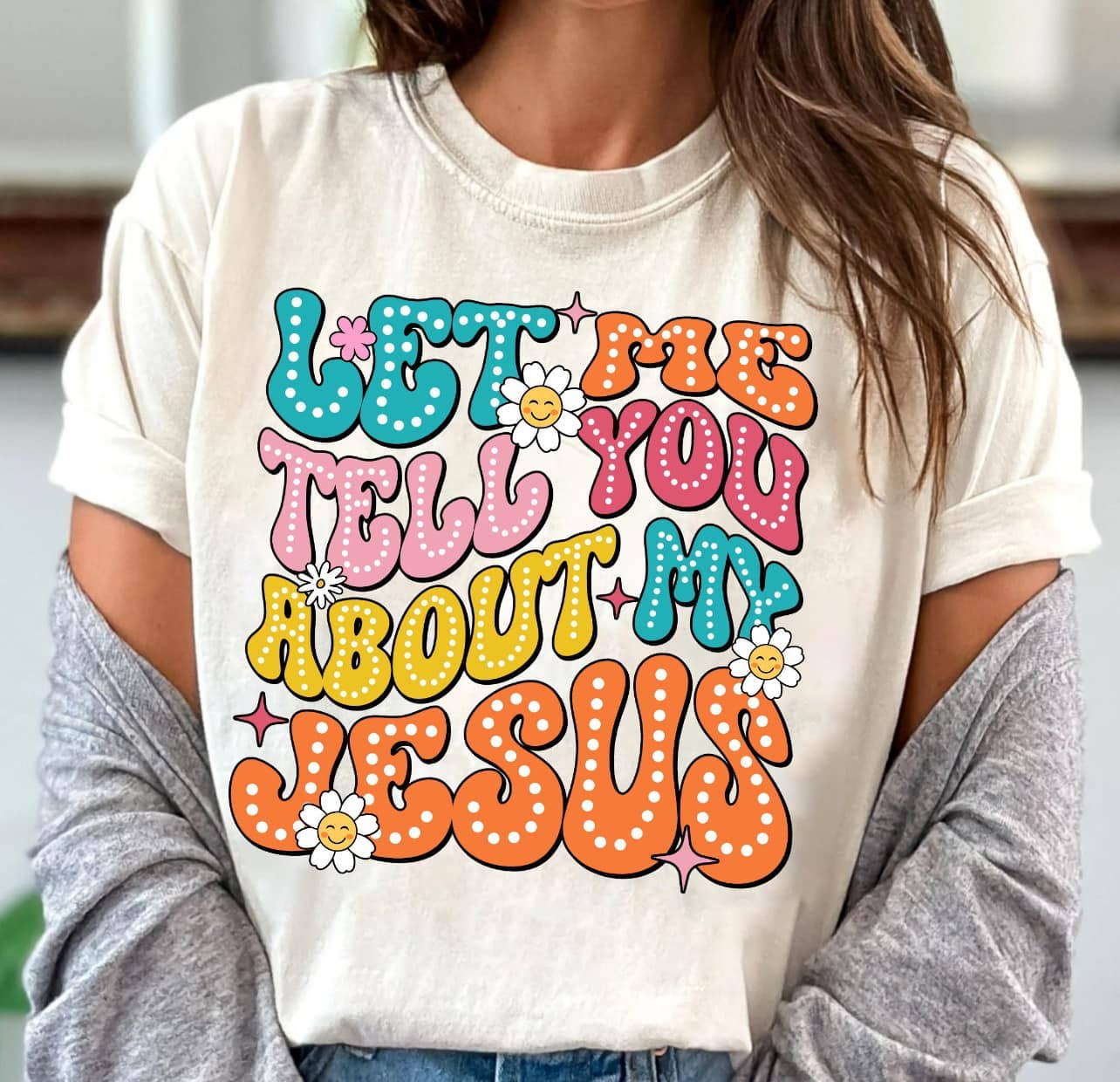 Let Me Tell You About My Jesus Retro Dot Dtf Tee