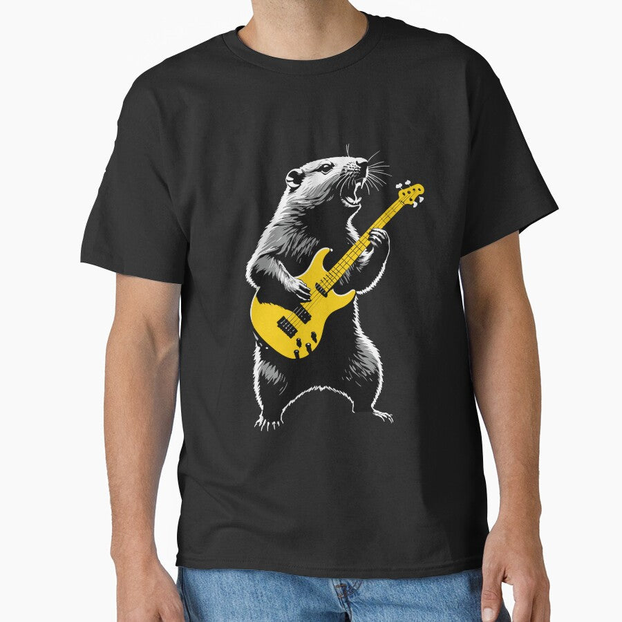 Groundhog playing golden guitar by MindFrank Unisex T-shirt, Sweatshirt, Hoodie, Long Sleeve Tee