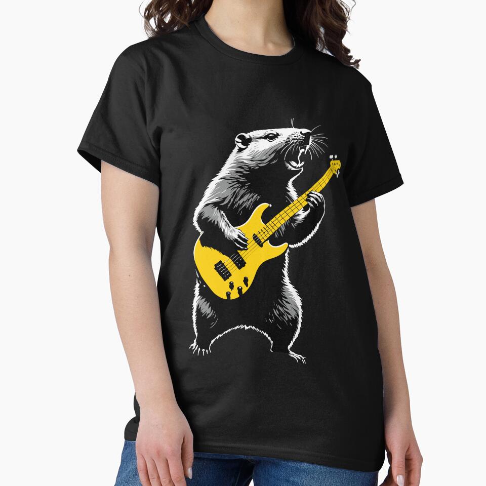 Groundhog playing golden guitar by MindFrank Unisex T-shirt, Sweatshirt, Hoodie, Long Sleeve Tee